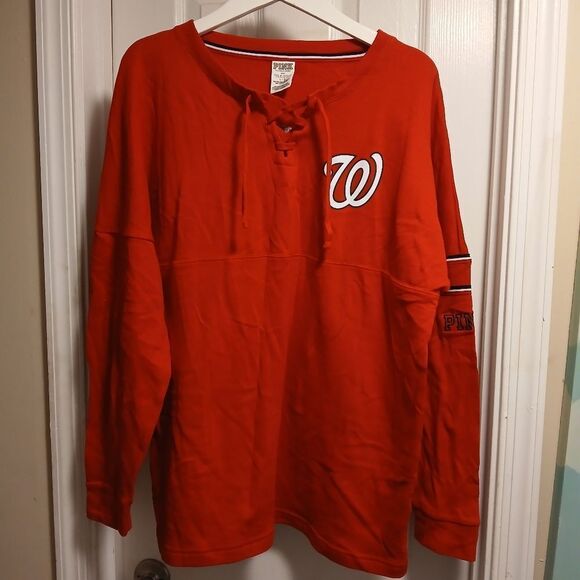 Red PINK Long Sleeve Shirt Washington NATIONALS SZ.L - Picture 1 of 5